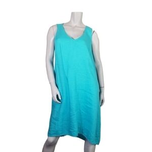 J. Jill Love Linen SZ L Petite Tank Dress SMALL FLAW NEW Blue High Low V Neck
